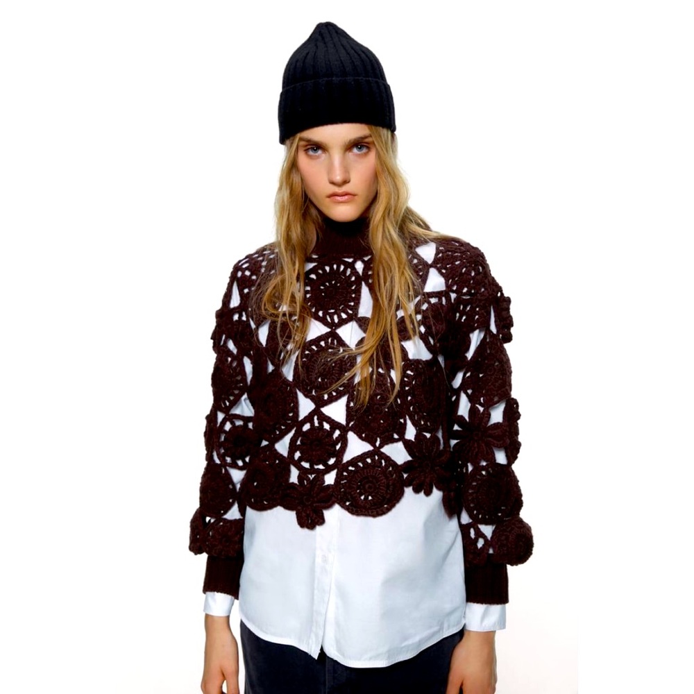 NWT Zara Cropped Crochet Sweater